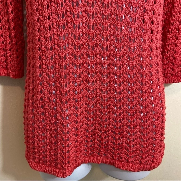 Chico's Open Knit Sweater Tunic Orange 3/4 Sleeves Pullover Sz O (S/4) - Picture 3 of 7